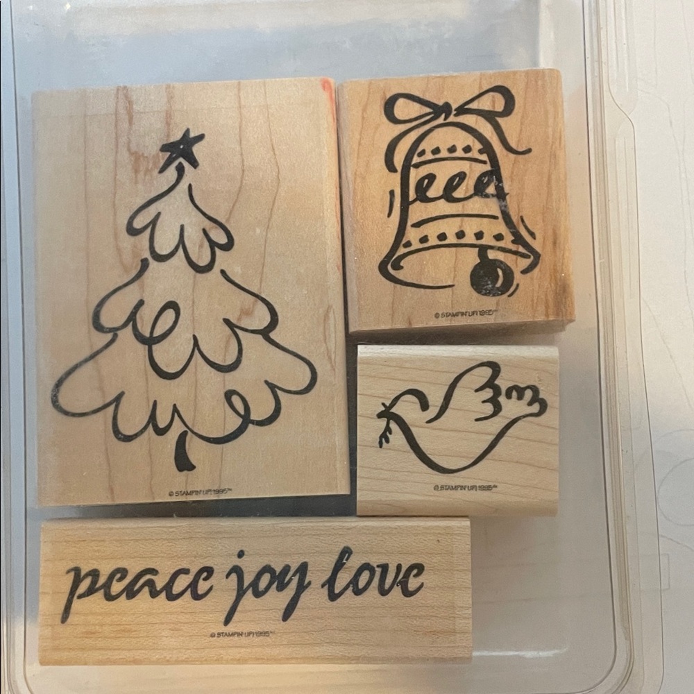 Stampin Up Christmas Stamp Set Vintage Peace Dove Tree Bell Wood 1995 Set Of 4